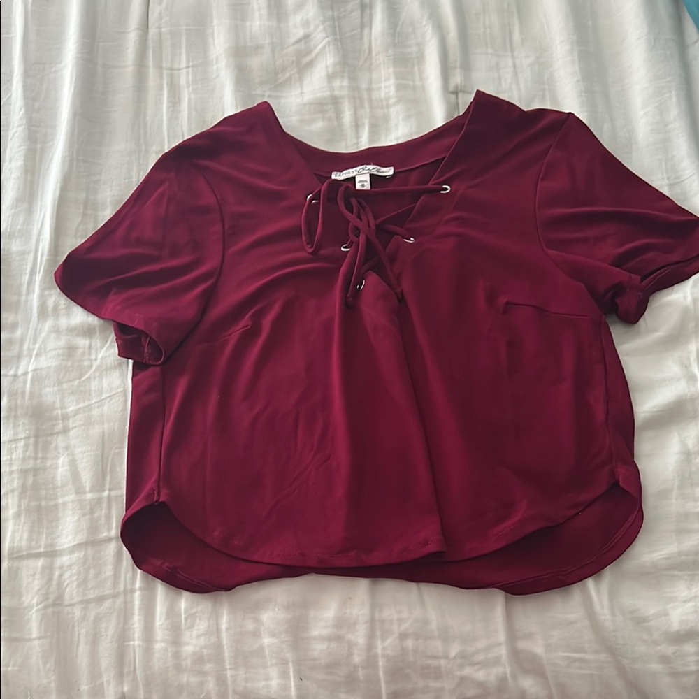 Express Red Crop Tie Front Blouse